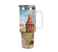 DWTJKMS Candy Land - Gobelet en acier inoxydable de 1200 ml, étanche, grande capacité pour voiture avec poignée et paille, gobelet isotherme à double paroi, réutilisable, garde froid ou chaud, blanc