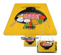 DWTJKMS Cartoon Hotpot Tapis de pique-nique pliable imperméable avec sac fourre-tout Grand tapis de pique-nique extérieur 147,3 x 147,3 cm Couverture de camping pour plage, parc, voyage