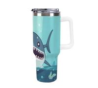 DWTJKMS Cartoon Shark Gobelet flottant dans l'eau en acier inoxydable de 1,2 l - Anti-fuite - Grande capacité - Tasse de voiture avec poignée et paille - Gobelet isotherme à double paroi sous vide