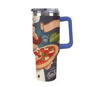 DWTJKMS Chef Pizza Gobelet en acier inoxydable de 1 200 ml, étanche, grande capacité pour voiture avec poignée et paille, tasse isotherme à double paroi, réutilisable, garde froid ou chaud, bleu foncé