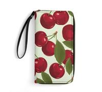 DWTJKMS Cherry Fruit Long portefeuille fin en cuir PU pour homme femme portefeuille minimaliste avec fentes pour cartes, blanc, 19,7 x 10,5 cm, blanc, 19.7x10.5cm