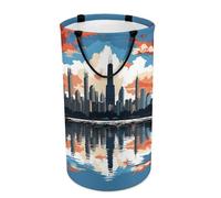 DWTJKMS Chicago Skyline Grand panier à linge pliable avec poignées de transport facile pour buanderie, dortoir, famille