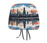 DWTJKMS Chicago Skyline Lot de 2 housses réglables et réutilisables pour appuie-tête de voiture - Accessoires d'intérieur de voiture - Jolie housse de protection vintage pour la plupart des voitures