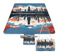 DWTJKMS Chicago Skyline Tapis de pique-nique pliable et imperméable avec sac fourre-tout Grand tapis de pique-nique d'extérieur 147,3 x 147,3 cm Couverture de camping pour plage, parc, voyage