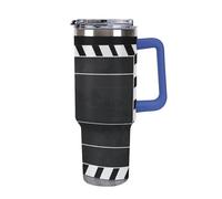 DWTJKMS Classic Movie Clapboard - Gobelet en acier inoxydable - Anti-fuite - Grande capacité - Tasse de voiture avec poignée et paille - Gobelet isotherme à double paroi sous vide - Réutilisable