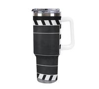 DWTJKMS Classic Movie Clapboard - Gobelet en acier inoxydable de 1200 ml - Anti-fuite - Grande capacité - Tasse de voiture avec poignée et paille - Gobelet isotherme à double paroi sous vide