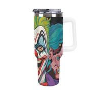 DWTJKMS Clowns Gobelet en acier inoxydable étanche de grande capacité avec poignée et paille - Tasse isotherme à double paroi sous vide - Réutilisable - Garde les boissons froides ou chaudes - Style