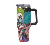 DWTJKMS Clowns Gobelet en acier inoxydable étanche de grande capacité avec poignée et paille - Tasse isotherme à double paroi sous vide - Réutilisable - Garde les boissons froides ou chaudes - Style
