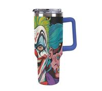 DWTJKMS Clowns Gobelet en acier inoxydable étanche de grande capacité avec poignée et paille - Tasse isotherme à double paroi sous vide - Réutilisable - Garde au froid ou au chaud - Style bleu foncé