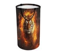DWTJKMS Cool Tiger in Flame Panier à linge pliable avec poignées de transport facile - Grand panier de rangement pour buanderie, dortoir, famille
