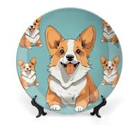 DWTJKMS Corgi - Assiette décorative en porcelaine anglaise avec motif imprimé de chien mignon de 15,2 cm - Assiettes en céramique avec présentoir - Assiettes à dîner - Ornements artisanaux pour