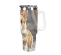 DWTJKMS Corgi Gobelet en acier inoxydable pour chiens - Anti-fuite - Grande capacité - Avec poignée et paille - Double paroi isotherme sous vide - Réutilisable - Garde le froid ou le chaud - Blanc
