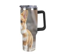 DWTJKMS Corgi Gobelet en acier inoxydable pour chiens - Anti-fuite - Grande capacité - Avec poignée et paille - Double paroi isotherme sous vide - Réutilisable - Garde les boissons froides ou chaudes