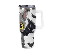 DWTJKMS Cute Bat Gobelet en acier inoxydable étanche de grande capacité avec poignée et paille - Gobelet isotherme à double paroi sous vide - Réutilisable - Garde les boissons froides ou chaudes