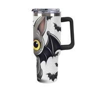 DWTJKMS Cute Bat Gobelet en acier inoxydable étanche de grande capacité avec poignée et paille - Gobelet isotherme à double paroi sous vide - Réutilisable - Garde les boissons froides ou chaudes