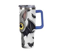 DWTJKMS Cute Bat Gobelet en acier inoxydable étanche de grande capacité avec poignée et paille - Tasse isotherme à double paroi sous vide - Réutilisable - Garde au froid ou au chaud - Bleu foncé