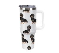 DWTJKMS Dachshund Weiner Gobelet en acier inoxydable pour chien - 1200 ml - Anti-fuite - Grande capacité - Tasse de voiture avec poignée et paille - Gobelet isotherme à double paroi sous vide