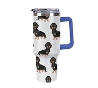 DWTJKMS Dachshund Weiner Gobelet en acier inoxydable pour chiens de compagnie - Grande capacité anti-fuite - Tasse de voiture avec poignée et paille - Gobelet réutilisable pour garder au froid ou au