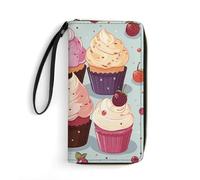 DWTJKMS Delicious Cupcakes Portefeuille long fin en cuir PU pour homme femme portefeuille minimaliste avec emplacements pour cartes, blanc, 19,7 x 10,5 cm, blanc, 19.7x10.5cm