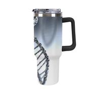 DWTJKMS DNA Chain - Gobelet en acier inoxydable avec photo - Anti-fuite - Grande capacité - Tasse de voiture avec poignée et paille - Gobelet isotherme à double paroi sous vide - Réutilisable - Garde