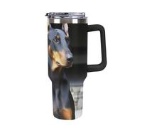 DWTJKMS Doberman Gobelet en acier inoxydable étanche de grande capacité avec poignée et paille - Gobelet isotherme à double paroi sous vide - Réutilisable - Garde les boissons froides ou chaudes