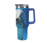 DWTJKMS Dolphin with A Smile Gobelet en acier inoxydable de 1200 ml - Anti-fuite - Grande capacité - Tasse de voiture avec poignée et paille - Gobelet isotherme à double paroi sous vide - Réutilisable