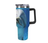 DWTJKMS Dolphin with A Smile Gobelet en acier inoxydable de 1200 ml - Anti-fuite - Grande capacité - Tasse de voiture avec poignée et paille - Gobelet isotherme à double paroi sous vide - Réutilisable