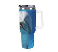 DWTJKMS Dolphin with A Smile Gobelet en acier inoxydable de 1200 ml - Anti-fuite - Grande capacité - Tasse de voiture avec poignée et paille - Gobelet isotherme à double paroi sous vide - Réutilisable