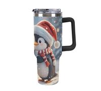 DWTJKMS Embracing Penguins Gobelet en acier inoxydable de 1,2 l - Anti-fuite - Grande capacité - Tasse de voiture avec poignée et paille - Gobelet isotherme à double paroi sous vide - Réutilisable