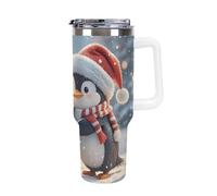 DWTJKMS Embracing Penguins Gobelet en acier inoxydable de 1200 ml - Anti-fuite - Grande capacité - Tasse de voiture avec poignée et paille - Gobelet isotherme à double paroi sous vide - Réutilisable