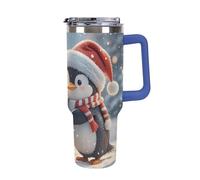 DWTJKMS Embracing Penguins Gobelet en acier inoxydable de 1200 ml étanche avec poignée et paille - Tasse isotherme à double paroi sous vide réutilisable pour garder au froid ou au chaud - Bleu foncé