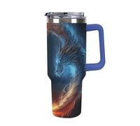 DWTJKMS Fire And Ice Dragons Gobelet en acier inoxydable étanche de grande capacité avec poignée et paille - Gobelet isotherme à double paroi sous vide - Réutilisable - Garde au froid ou au chaud