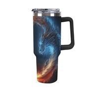 DWTJKMS Fire And Ice Dragons Gobelet en acier inoxydable étanche de grande capacité avec poignée et paille - Gobelet isotherme à double paroi sous vide - Réutilisable - Garde les boissons froides ou