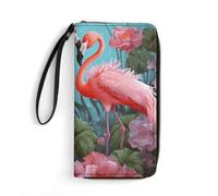 DWTJKMS Flamingo Love Flowers Portefeuille long en cuir PU fin pour homme femme portefeuille minimaliste avec fentes pour cartes, blanc, 19,7 x 10,5 cm, blanc, 19.7x10.5cm
