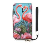 DWTJKMS Flamingo Love Flowers Portefeuille long mince en cuir PU pour homme femme portefeuille minimaliste avec fentes pour cartes, blanc, 20 x 10,5 cm, blanc, 20x10.5cm