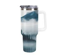 DWTJKMS Foggy Mountains Landscape Gobelet en acier inoxydable étanche de grande capacité avec poignée et paille - Gobelet isotherme à double paroi sous vide - Réutilisable - Garde le froid ou le chaud