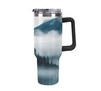 DWTJKMS Foggy Mountains Landscape Gobelet en acier inoxydable étanche de grande capacité avec poignée et paille - Gobelet isotherme à double paroi sous vide - Réutilisable - Garde les boissons froides