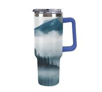 DWTJKMS Foggy Mountains Landscape Gobelet en acier inoxydable étanche de grande capacité avec poignée et paille - Gobelet isotherme à double paroi sous vide - Réutilisable - Garde au froid ou au chaud