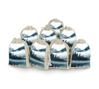 DWTJKMS Foggy Mountains Lot de 8 petites pochettes cadeaux portables avec cordon de serrage réutilisables en coton et lin pour mariage, voyage, bureau, entraînement (unisexe)