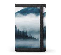 DWTJKMS Foggy Mountains Portefeuille minimaliste à trois volets pour homme Motif paysage moderne Portefeuille antivol pour cartes et espèces