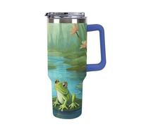 DWTJKMS Frog in A Pond Gobelet en acier inoxydable de 1200 ml - Anti-fuite - Tasse de voiture de grande capacité avec poignée et paille - Gobelet isotherme à double paroi sous vide - Réutilisable
