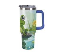 DWTJKMS Frog in A Pond Gobelet en acier inoxydable de 1200 ml - Anti-fuite - Tasse de voiture de grande capacité avec poignée et paille - Gobelet isotherme à double paroi sous vide - Réutilisable