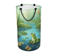 DWTJKMS Frog in A Pond Panier à linge pliable, panier à linge sale avec poignées de transport facile, grand panier de rangement pour buanderie, dortoir, famille