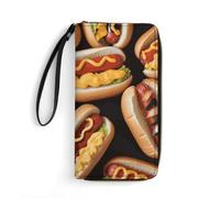 DWTJKMS Fun Food Hot Dogs Long portefeuille fin en cuir PU pour homme femme portefeuille minimaliste avec fentes pour cartes, blanc, 19,7 x 10,5 cm, blanc, 19.7x10.5cm