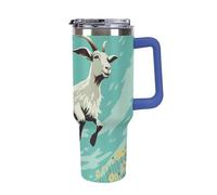 DWTJKMS Goat Frolic Gobelet en acier inoxydable de 1200 ml - Anti-fuite - Grande capacité - Tasse de voiture avec poignée et paille - Gobelet isotherme à double paroi sous vide - Réutilisable - Garde