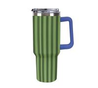 DWTJKMS Gobelet classique en acier inoxydable à rayures vertes - 1200 ml - Gobelet étanche de grande capacité avec poignée et paille - Gobelet isotherme à double paroi sous vide - Réutilisable - Garde