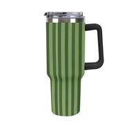DWTJKMS Gobelet classique en acier inoxydable à rayures vertes de 1200 ml, étanche, grande capacité pour voiture avec poignée et paille, gobelet isotherme à double paroi, réutilisable, garde froid ou