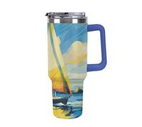 DWTJKMS Gobelet coloré en acier inoxydable à motif de bateau à voile - Anti-fuite - Grande capacité - Avec poignée et paille - Gobelet isotherme à double paroi sous vide - Réutilisable - Garde le
