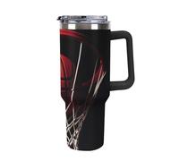 DWTJKMS Gobelet de basketball en acier inoxydable de 1 200 ml, étanche, grande capacité pour voiture avec poignée et paille, gobelet isotherme à double paroi, réutilisable, garde froid ou chaud, noir