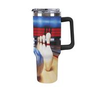 DWTJKMS Gobelet de bowling en acier inoxydable de 1 200 ml - Anti-fuite - Grande capacité - Tasse de voiture avec poignée et paille - Gobelet isotherme à double paroi sous vide - Réutilisable - Garde